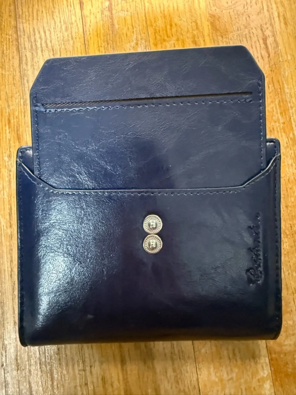 Bostonian Navy Blue Leather Wallet Bifold Snap Coin Pocket NEW